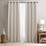 jinchan Curtains for Bedroom Linen Textured Room Darkening Drapes 84 inch Long Living Room Curtain in Greyish Beige One Panel
