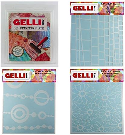 Gelli Arts Gel Printing Plate 8x10 Inch with Bead, Flower and Ladder Stencils