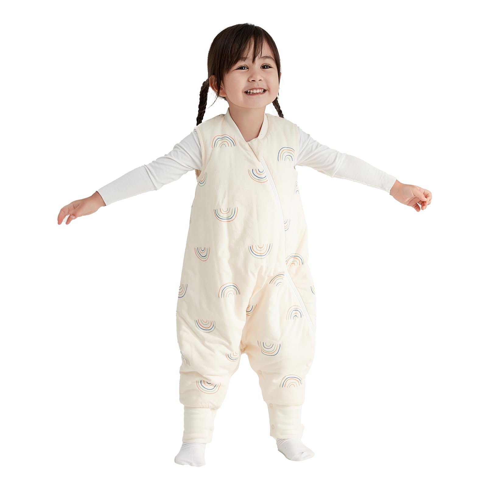 Duomiaomiao Sleeping Bag with Legs, 100% Cotton Winter 2.5 Tog Baby Sleep Bag Toddler Sleeping Sack with Feet for 12-24 Months Boys Girls, Rainbow