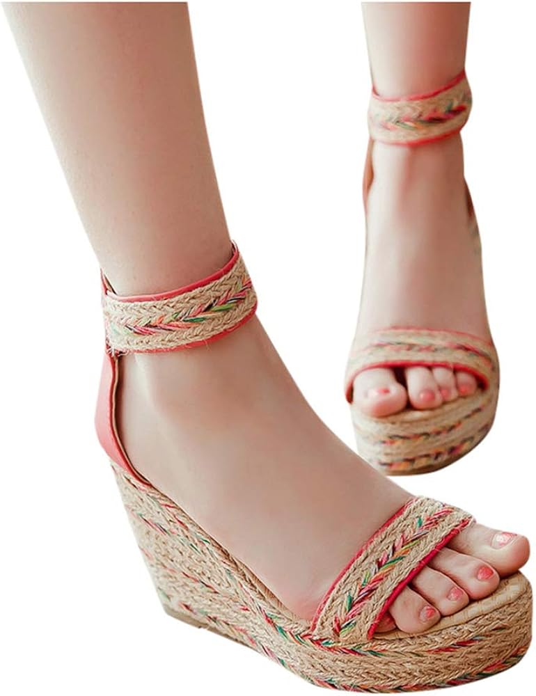 Aniywn Women High Wedge Platform Flat Open Toe Shoes Espadrille Ankle Strap Buckle Shoes Stylish Wedge Sandals