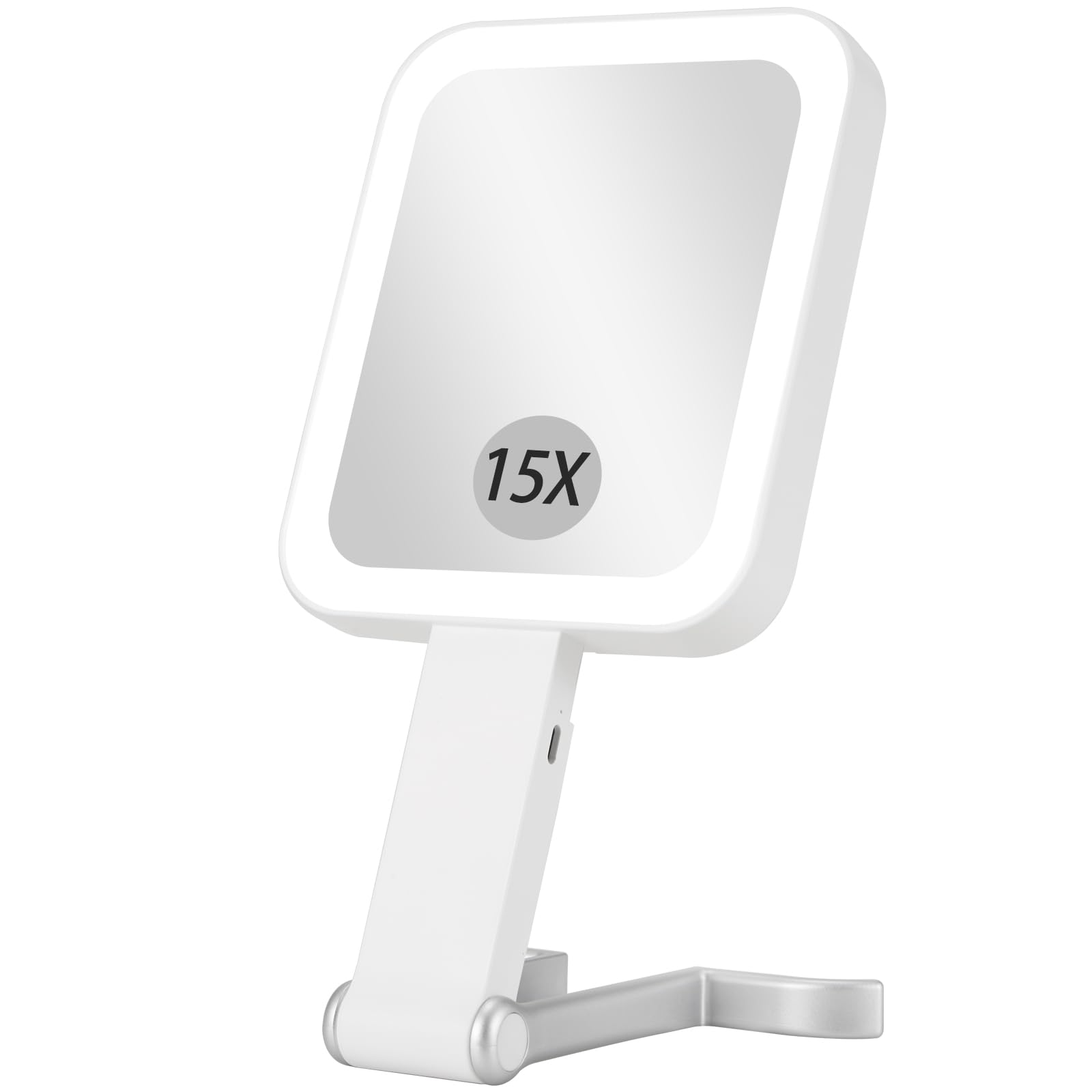 DECLUTTR Makeup Mirror with Lights, Rechargeable 1X/15X Magnifying Mirror with Light Double-Sided, Portable Handheld/Desk/Hanging Magnifying, 3 Color Lighting, Dimmable Touch Screen, White