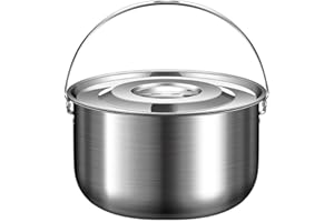 Sumsoctober Stainless Steel Camping Pot with Lid and Handle – 1.4L/2.4L/4L/6L Outdoor Cookware for Campfire Cooking, Stewing,