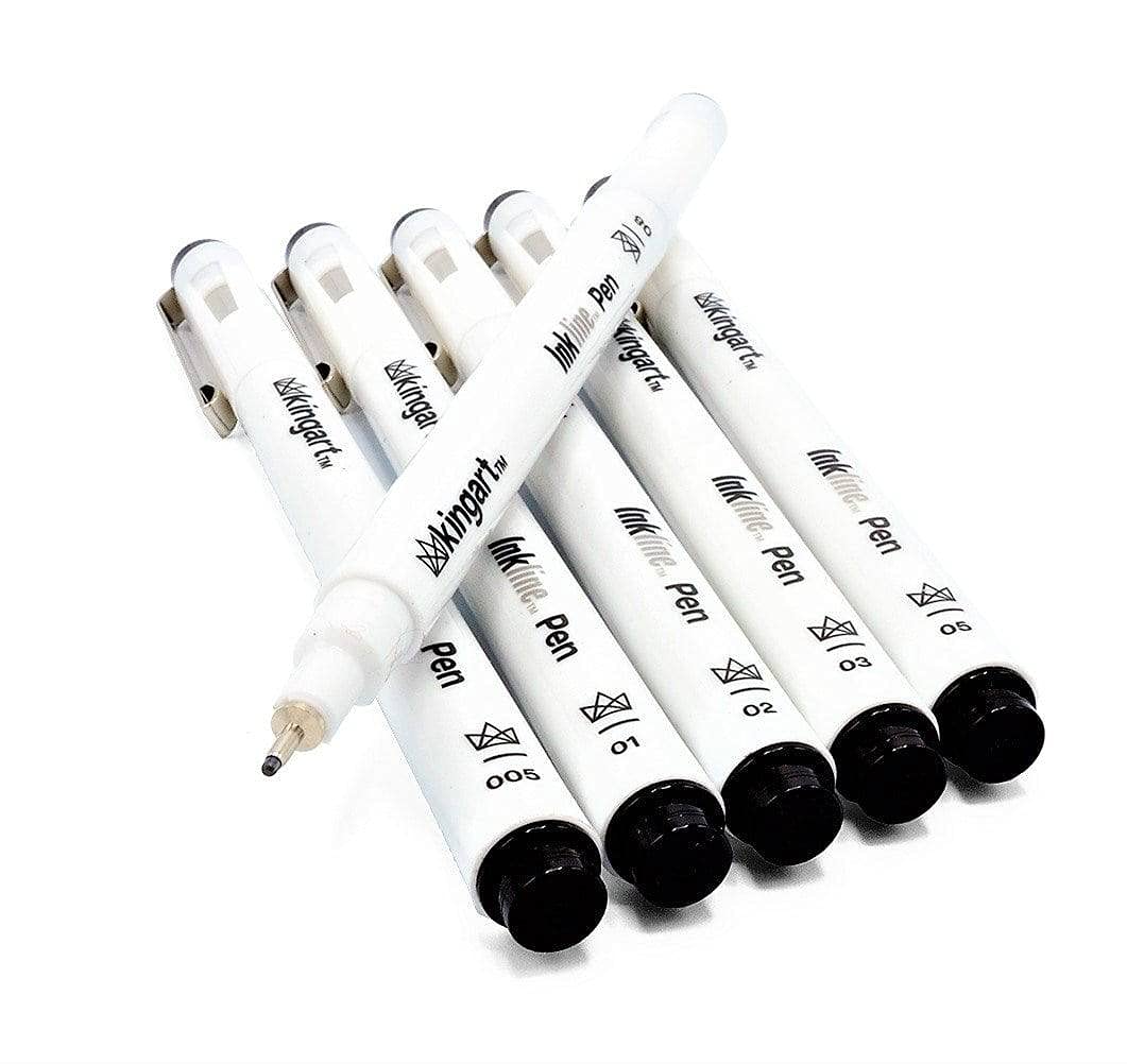 KINGART 430-6 PRO Inkline Black Micro Line & Precision Graphic Pens, 6 Assorted Nibs, BLACK Archival Waterproof Japanese Ink for Art, Illustration, Calligraphy, Sketching, Anime, Technical Drawing, Manga