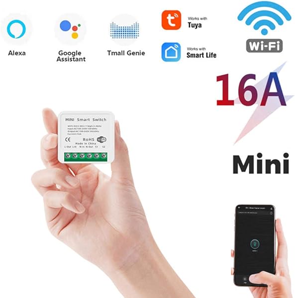 BAHER 10A Mini WiFi Smart Switch Tuya Remote WiFi Switch Mdulo para Domtica Inteligente Funcin de Temporizador Control de Voz Funciona con Alexa Google Home