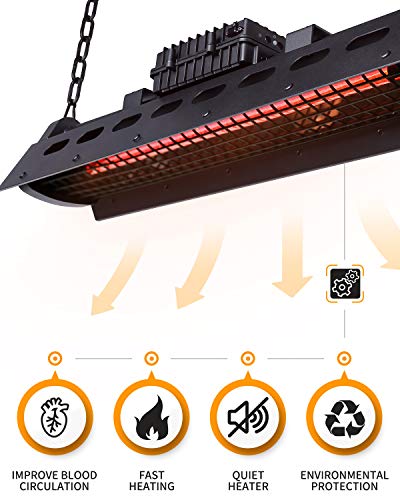 Star Patio Electric Patio Heater with Remote, Wall Mounted, Outdoor Ceiling Patio Heater, Indoor/Outdoor Heaters, Infrared Heater, Hanging Patio Heater, Industrial Black, STP2020-A-RM