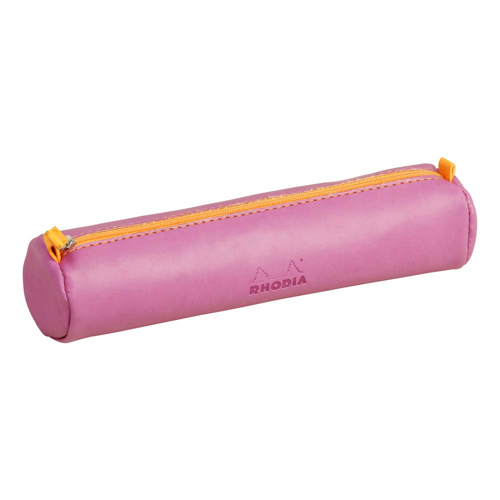 RHODIA 318991C - Rhodiarama Lilac Round Pencil Case - 21.5 x 5.5 cm - Genuine Orange Stitching - Ivory Jersey Interior - Faux Leather - Storage for Pens, Pencils, Markers, Small Supplies — image 1