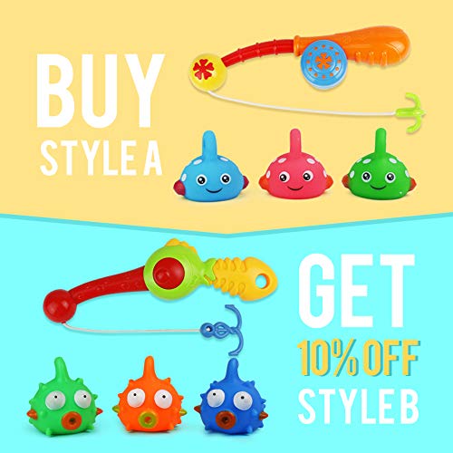yoptote Fishing Game Bath Toys with Floating Fish Pole Enjoy Bathtub Fun Water Gifts with Happy Face for Baby Kids Girls Boys, Color Random (Style A)