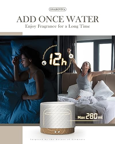 Difusor de Aceites Esenciales Cerámico 280ml para habitaciones grandes y comerciales. Humidificador ultrasónico 2.4MHz, luz decorativa, niebla pulsada/continua, temporizador y apagado automático.