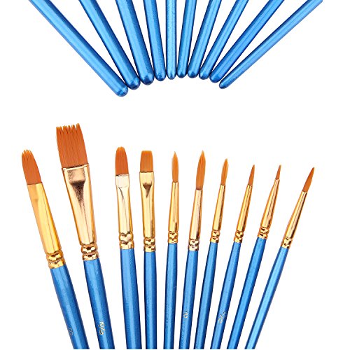 Hundor 10Pieces Paint Brushes Blue Round Pointed Tip Nylon Hair Brush Set