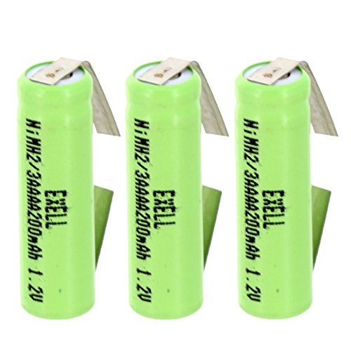 3x Exell 2/3AAAA NiMH 200mAh 1.2V Flat top Rechargeable Battery with Tabs