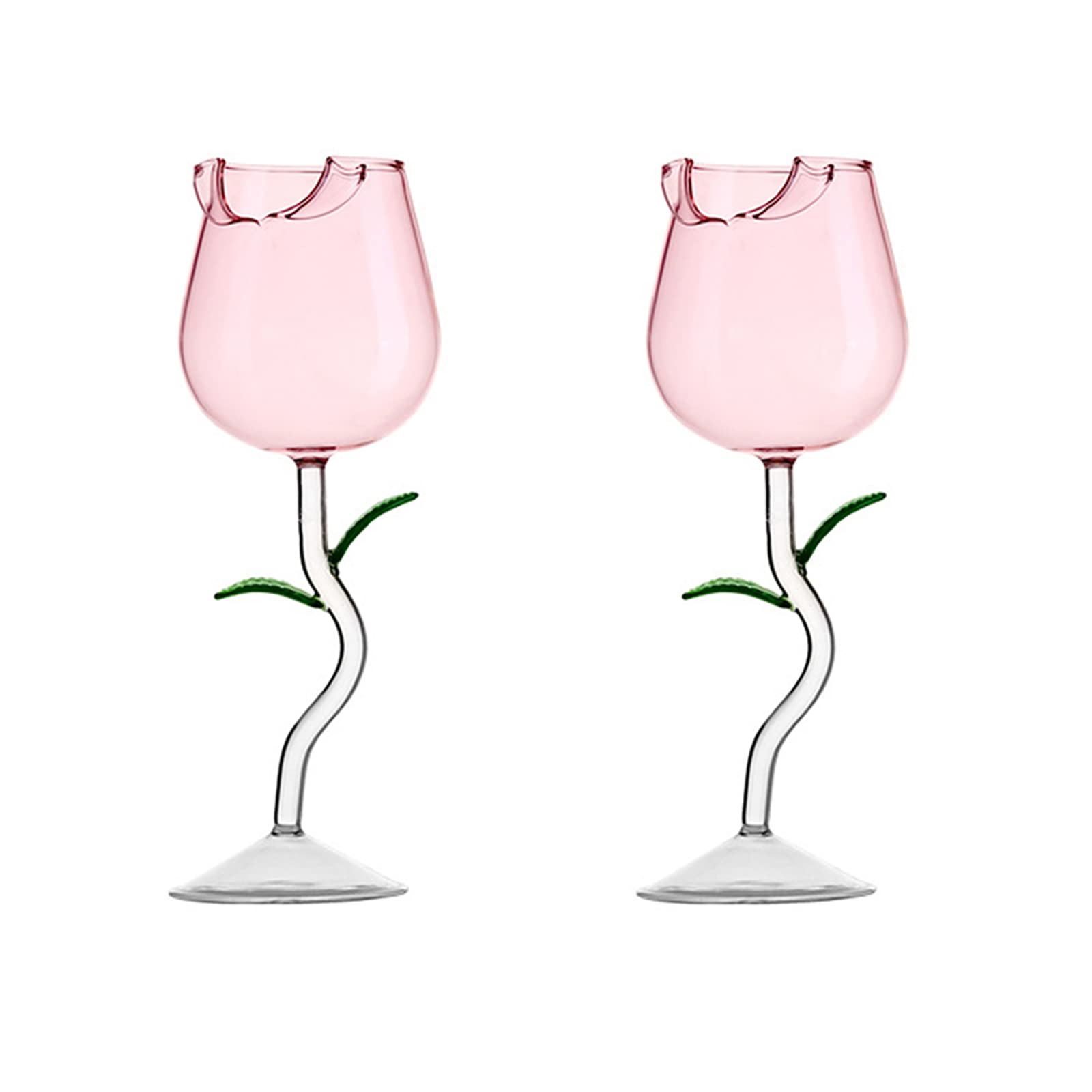 HanOBC 280ml Creative Rose Flower Wine Glasses Set of 2, Crystal Red Wine Glasses, Rose Flower Goblet Wine Cocktail Juice Glass for Party Wedding Festival