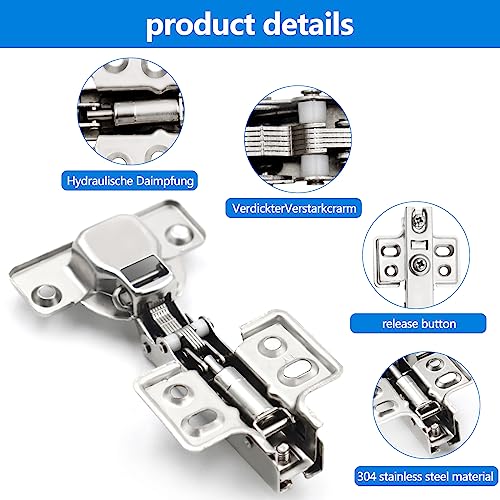 10 x Door Cupboard Hinges 110 Degree Fully Covering Kitchen Door Hinges with Built-in Damper Automatic Closing Mechanism Invisible Hinge for Cabinets