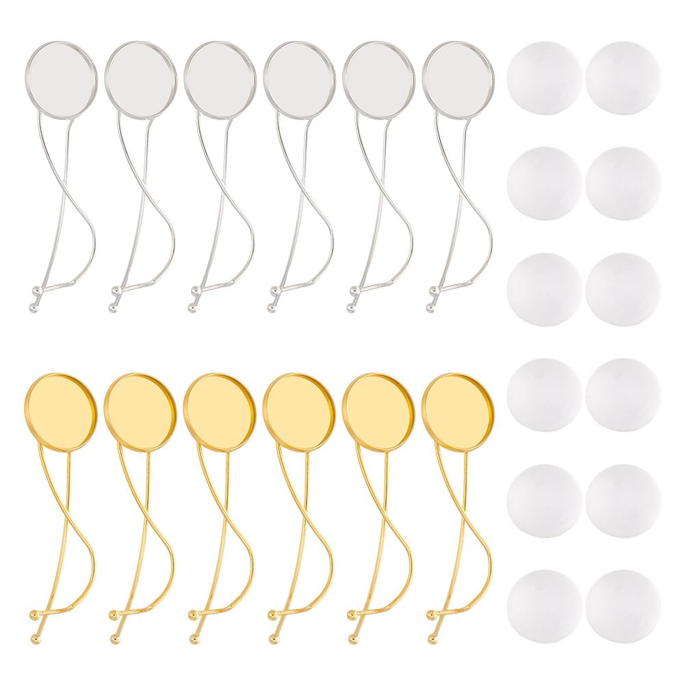 GOMAKERER 24 Pcs Curve Hair Clips with Blank Round Tray, Brass Hair Bobby Pins with 19.5mm Clear Cabochons Hair Pins Setting Blank for DIY Dome Cameo Barrettes Findings(Golden, Silver)