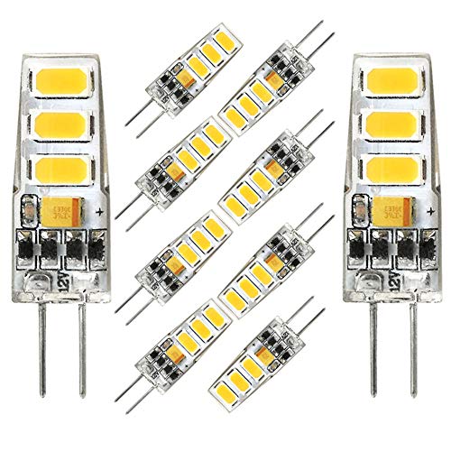 G4 LED Light Bulb, G4 Bi-pin Base Mini T3 JC Type 2Watt Lighting Equivalent 20W Halogen Bulb, AC/DC 12V, Daylight White 6000K Light Bulbs for Landscape Lighting, Home Lighting, Non-dimmable (10-Pack)