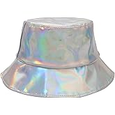 Chiclinco Unisex Holographic Bucket Hats, Metallic Bucket Hats for Women, 80 90s Party Hat Summer Cap