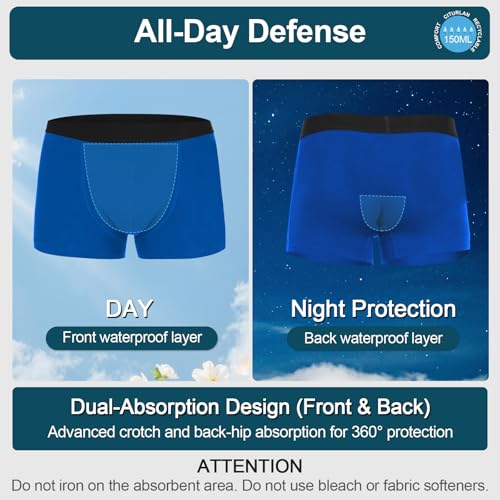 CITURALAN Ropa Interior de Incontinencia para Hombres - Absorción Ultra de 150ml, Tecnología Antifugas de 5 Capas, Lavable a Máquina, Control de Vejiga Reutilizable para Hombres, Paquete de 5 (5 Colores, Talla L)