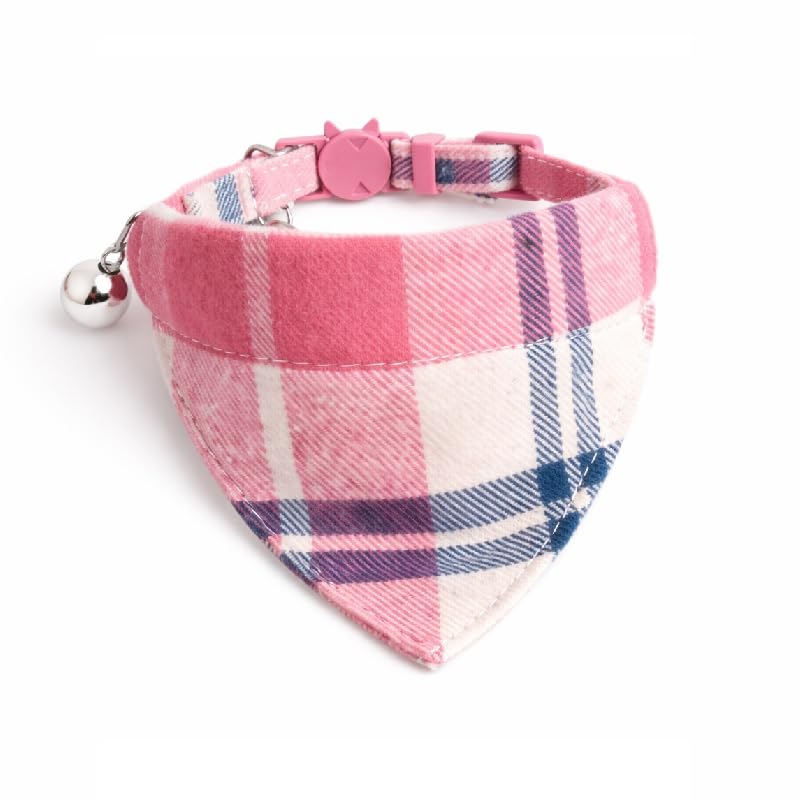 Bandana Cat Collars and Bell | Safe Quick Release Breakaway Buckle | Zacal Cat Collars (Pink & Beige Chequered Bandana) — image 1