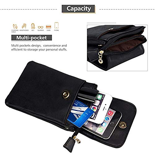 WaitingU Universal Crossbody Cell Phone Purse Multipurpose Soft PU Leather Wallet Moblie Phone Pouch Shoulder Bag Carrying Cases for Smartphone Under 6.2''or Daily Use from (M - Black)
