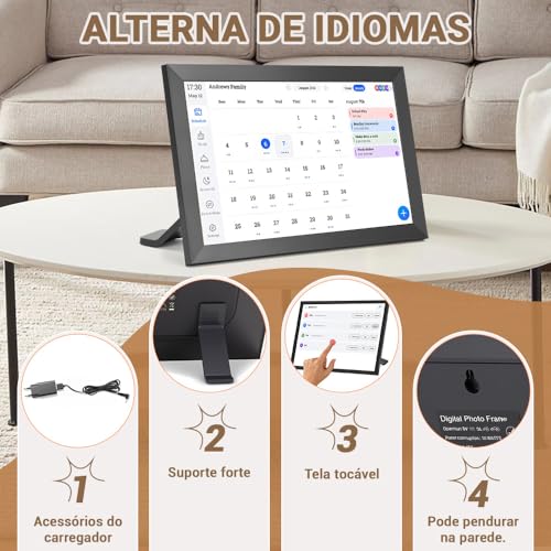 10.1 Polegadas Calendário Digital Inteligente E Gráfico Tarefas, Planner, Porta Retrato Digital, Para Agendamento Familiar, Tela Sensível Ao Toque Hd Interativa, 110-220V
