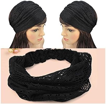 Dickness Chic Fashion Women Girls Bandanas Turban Lace Hair Head Wraps Wide Headband Color: Black