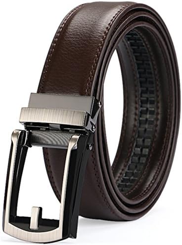 Men's Belt Real Leather Automatic Buckle Ratchet Belt with Buckle
