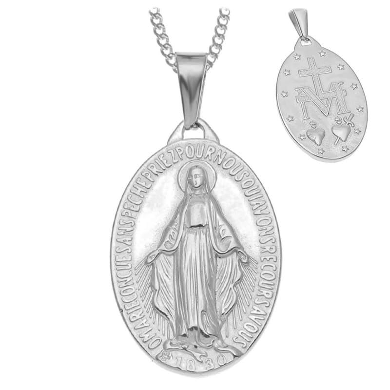 BOBIJOO JEWELRY - Pendentif Collier Médaille Vierge Marie Miraculeuse Acier INOX Argenté Chaîne