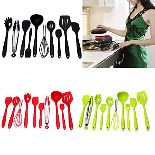 10Pcs Heat Resitant Non-stick Silicone Kitchen Utensils Set Cooking Bake Tool (Black)