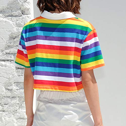 5 Sanyyanlsy+Womens+Turn+Down+Rainbow+Short+Sleeved