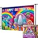 Colorful Rainbow Themed Trolls Poppy Photography Backdrop Girls Happy Birthday Decoration Party Banner Photo Booth Studio Props Trolls Photo Background Vinyl 5x3ft Cake Table Supplies