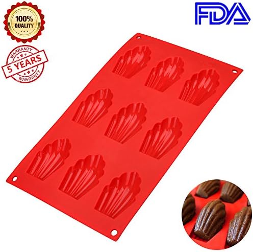 Madeleine Cake Pan 9-cup Silicone Seashell Shape Baking Molds Nonstick Red by CHICBAKE