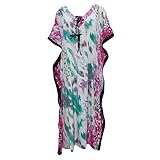 Womens Caftan Evening Dress White Printed Kaftan Maxi Beach Kaftan Cover Up