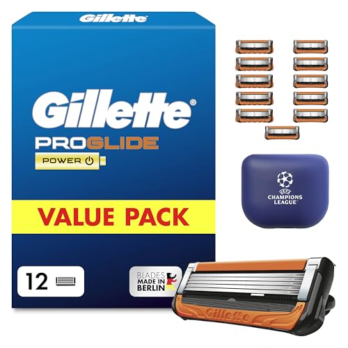 Gillette Proglide Power Rasierklingen Herren, 12 Original Ersatzklingen, Schwarz - Nassrasierer, 2X Gleitstreifen vor Und Nach Den Klingen für Unglaub
