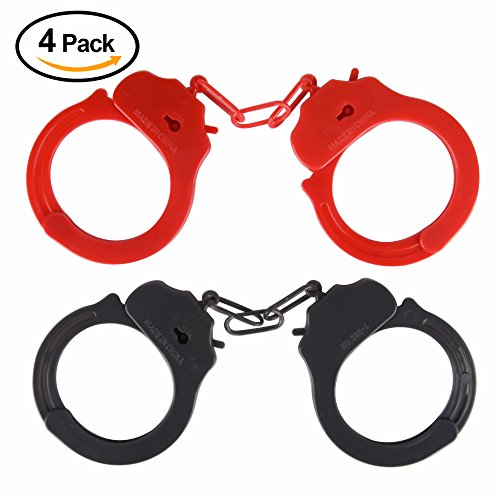 Kuuqa 4 Pack Kids Play Toys Plastic Handcuffs with Keys Police Costume