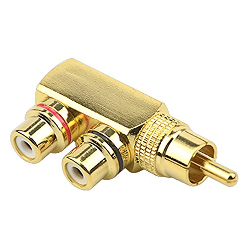 WMYCONGCONG 2 PCS RCA Male to 2 RCA Female Right Angle Plug RCA Splitter Adapter Connector