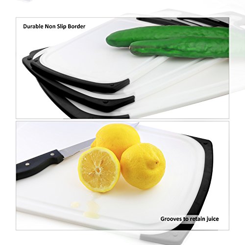 Plastic Cutting Boards Set of 3, Dishwasher Safe Reversible Cutting Boards with Non-Slip Feet & Deep Drip Juice Groove for Chopping Foods, BPA Free, FDA Approved Materials & Eco Friendly (Black) - Thumbnail 4