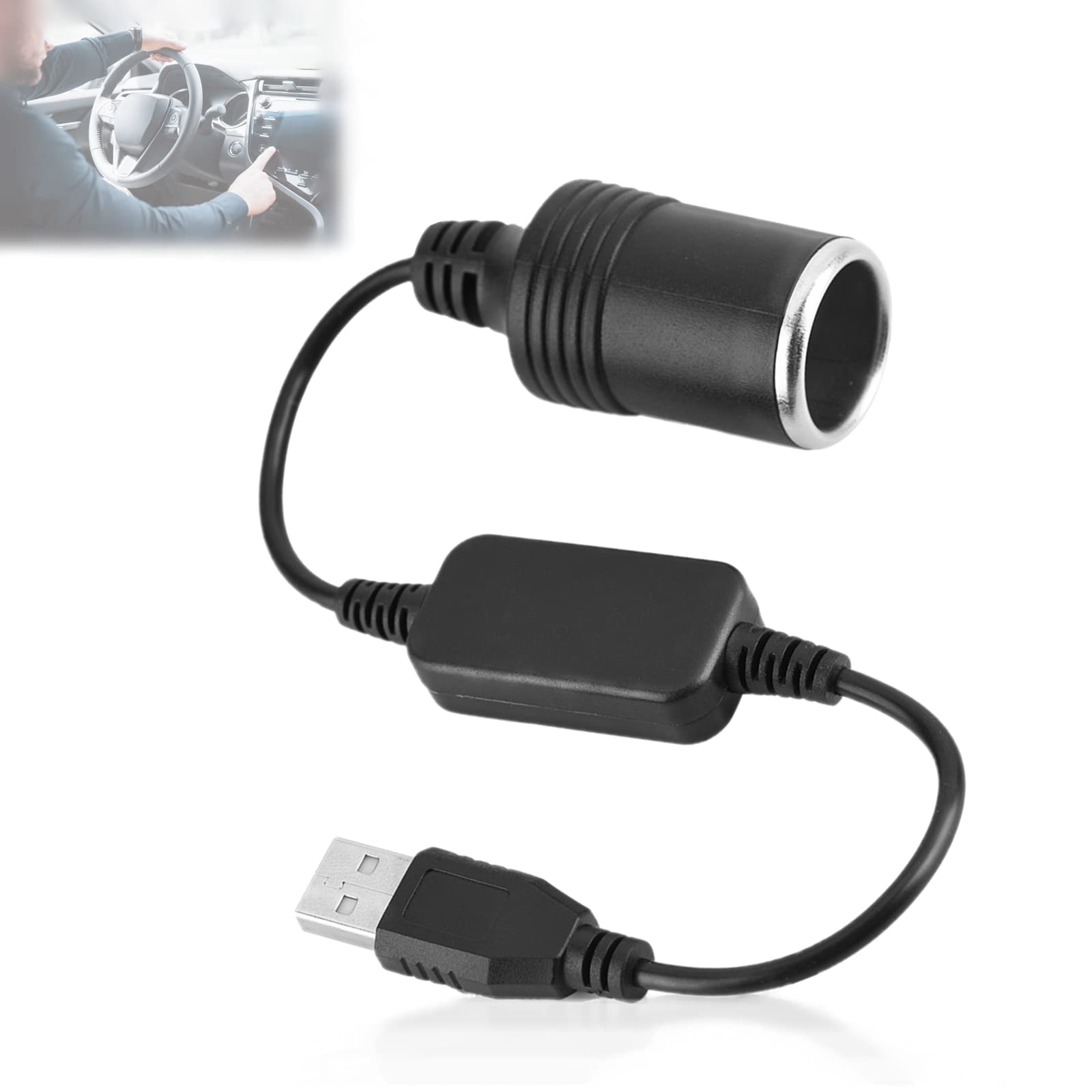 USB to 12V Car Adapter, 5V/2A to 12V 8W Converter PVC Housing Cigarette Lighter Socket for Dash Cam, GPS, Car Electronics
