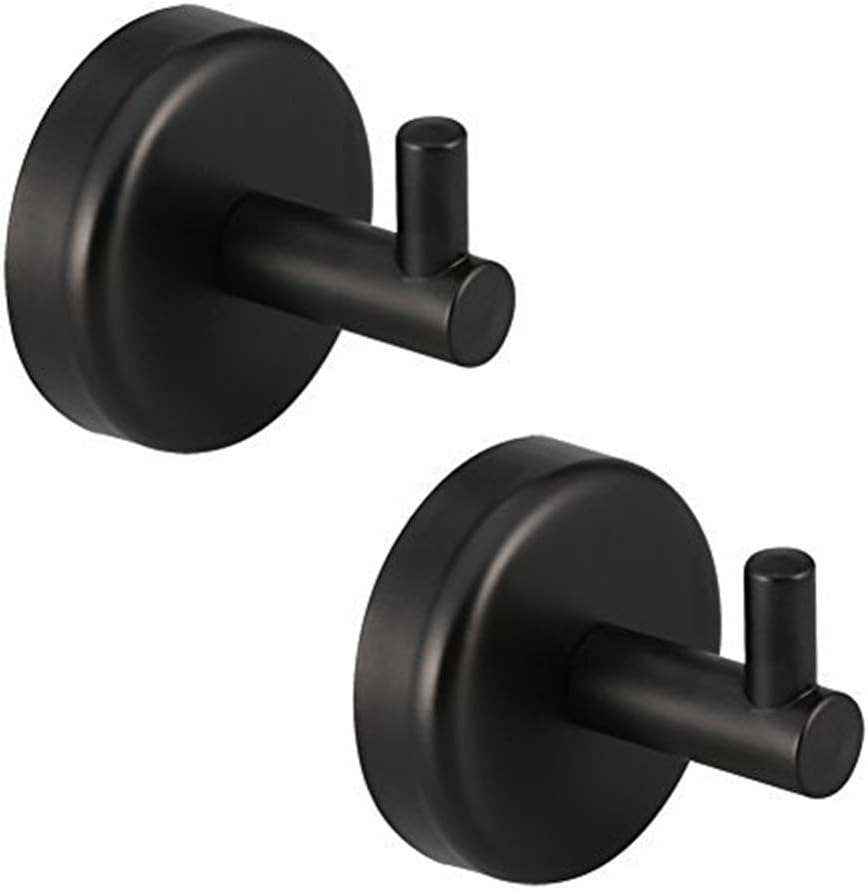 SouLips SUS 304 Stainless Steel Single Black Hangers for Towel Coat Robe Clothes Hat, Super Power Heavy Duty Wall Mount Modern Bath Hook, for Home Bedroom Bathroom Kitchen Hotel Toilet Garage, 2 Pack