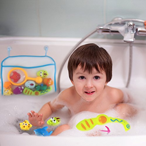 Bath Toy,13 Pcs Magnetic Fishing Game and Floating Squirt Water Toys with Organizer Bag for Boys Girls, Education Toy for Children, Toddlers, Kids Bathroom Bathtub Bathtime Swimming Pool Party Favors
