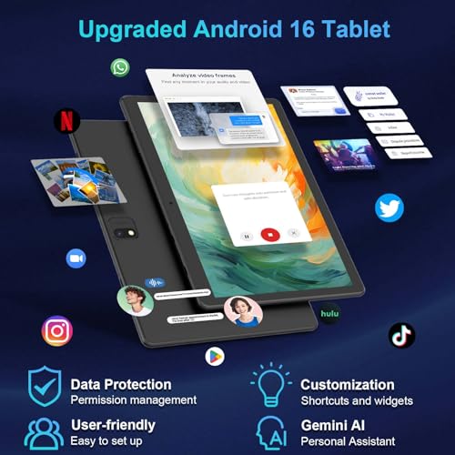 Android 16 Tablet with Keyboard, 2026 Android Tablet 10 inch, 26GB+256GB+2TB Expand, Electronic Tablet PC with Gemini, 8-Core, 8000mAh, 5G WiFi, GMS, 2 in 1 Tablet with Case/Mouse/Stylus(Black Case)