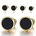 10MM Mens Womens Gold Black Stud Earrings Stainless Steel Illusion Tunnel Plug Screw Back, 2pcs