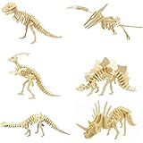 3D Wooden Dinosaur Puzzle - 6 Piece Set Wood Dinosaur Skeleton Model Puzzle - DIY Wooden Crafts 3D Puzzle - STEM Toys Gifts f
