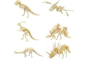 I-CHONY 3D Wooden Dinosaur Puzzle - 6 Piece Set Wood Dinosaur Skeleton Model Puzzle - DIY Wooden Crafts 3D Puzzle - STEM Toys Brain Teaser Puzzle Gifts