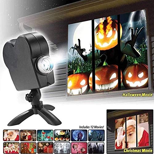 Haunted Halloween Projector – Display Stunning Holiday Movies in Your Window – 12 Short Movies Included