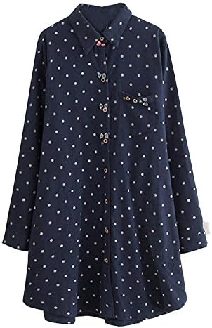 HOOBEE LINEN Women's Long Sleeve Button Down Polka Dot Printed Shirt Dress