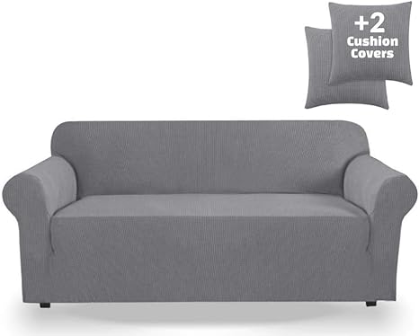 jinamart high stretch water resistance couch cover one piece sofa cover two cushion covers washable with non skid foam and elastic bottom for kids