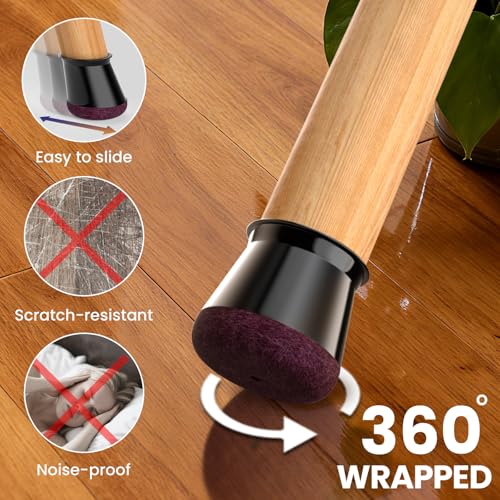 RUSIDO 24 Pieces Black Silicone Chair Rubber Rubber Feet Felt Chair Feet Round Protectors for Chair Legs, Suitable for Straight and Tilting Chair Legs, Non-Scratching (S Fit: 14-20 mm)