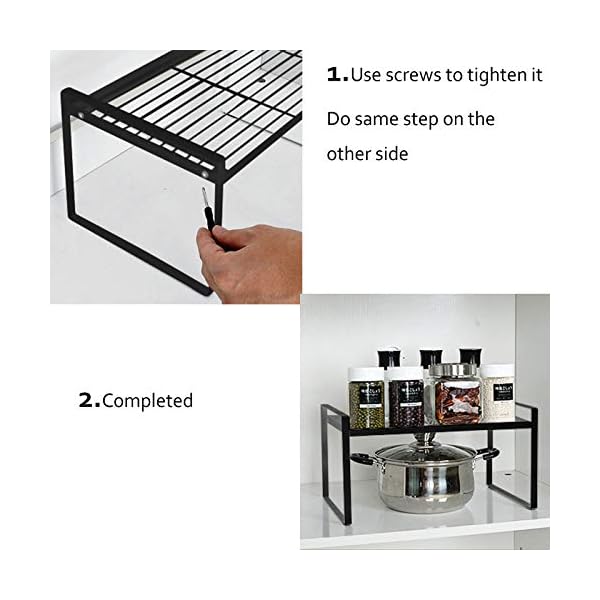 KZOBYD-Extendable-Kitchen-Cupboard-Shelf-Organiser-Adjustable-Pantry-Storage-Unit-Practical-Cabinet-Storage-Shelf-Stand-Spice-Rack-Multi-Function-Space-Saver-for-Counter-Tops-Black-M KZOBYD Extendable Kitchen Cupboard Shelf Organiser Adjustable Pantry Storage Unit Practical Cabinet Storage Shelf Stand…