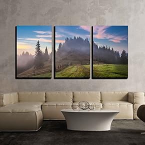 3 Piece Canvas Wall Art - Majestic Sunset in The Mountains Landscape.Carpathian, Ukraine. - Modern Home Art Stretched and Framed Ready to Hang - 16"x24"x3 Panels