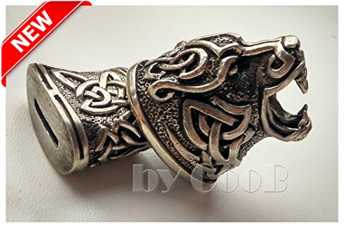 - by CooB - Sets of Finger Guard & Knives Pommel Bolster Silver / Bronze for Custom Handle Knife Making + Branded Lucky Dice Bead for KNIFE LANYARD, PARACORD BRACELETS in GIFT!CELTIC NORTH TIGER