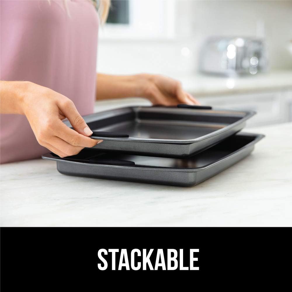 Gorilla Grip Original Kitchen Bakeware Sets, 9 Piece Baking Set with Silicone Handles, Includes 2 Large Size Cookie Sheets, 2 Round Cake Pans, 2 Muffin Pans, Loaf Pan, Large Roaster, Square Pan, Red: Kitchen & Dining